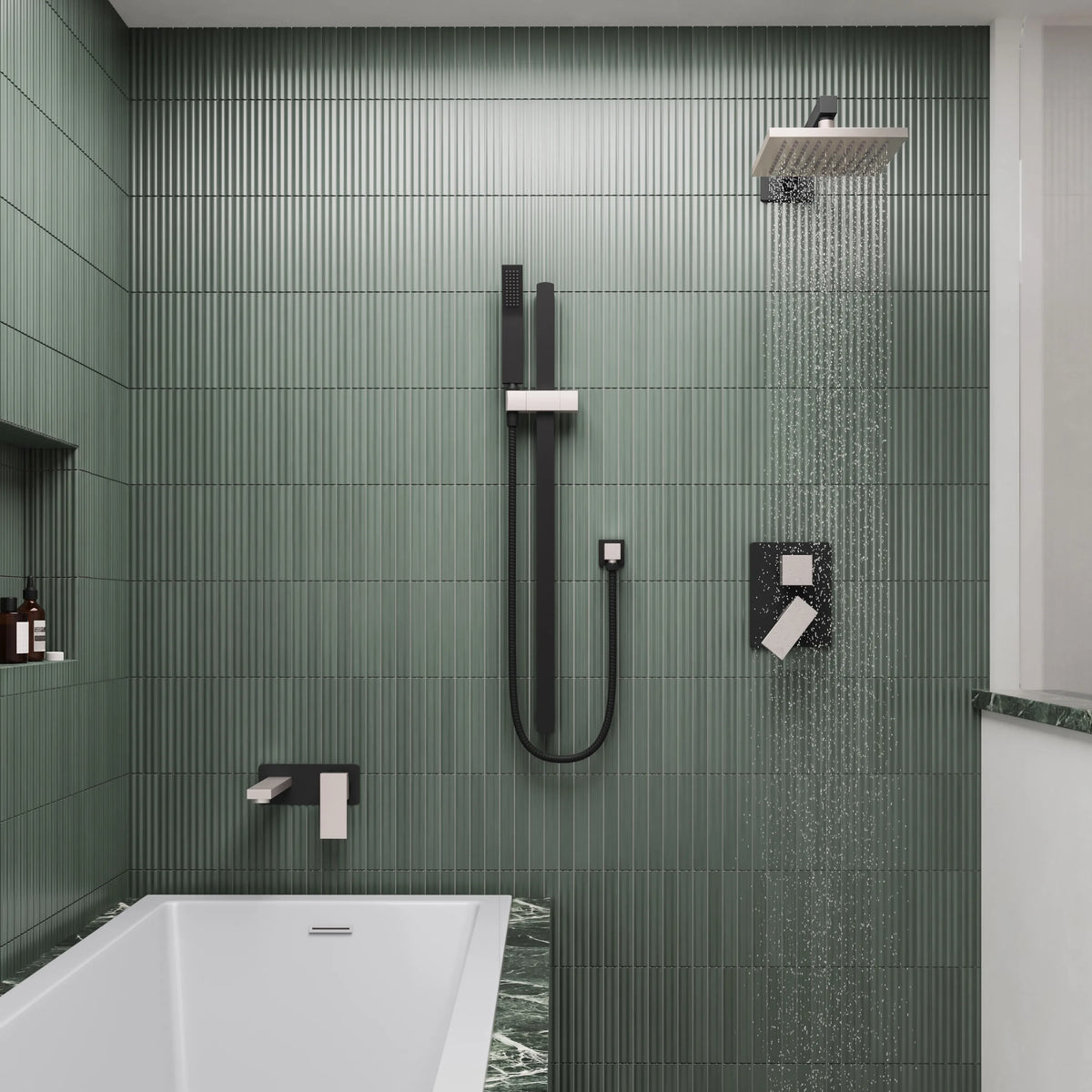 ZLINE Bliss Shower System BLS-SHS-ZMBBN front view, water running