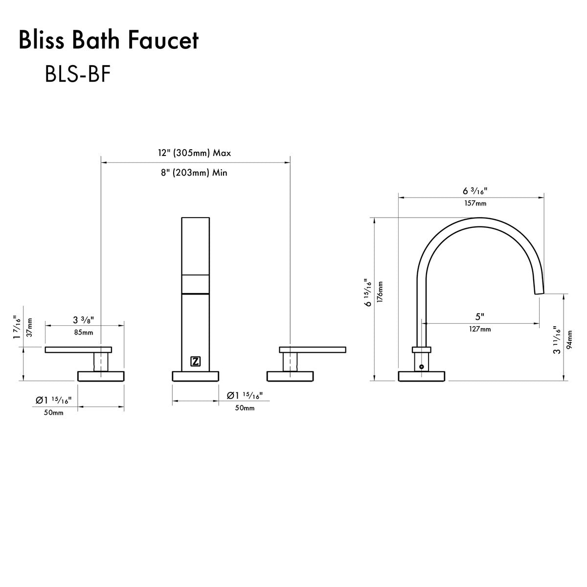 ZLINE Bliss Bath Faucet BLS-BF dimensional diagram