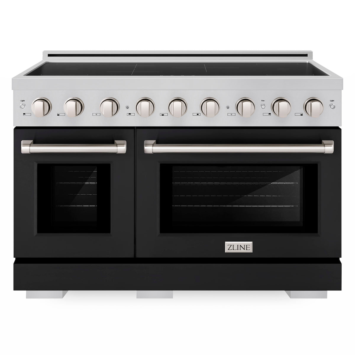 ZLINE 48-Inch Paramount Induction Range in Stainless Steel with Black Matte Doors, front view (SINR-BLM-48)