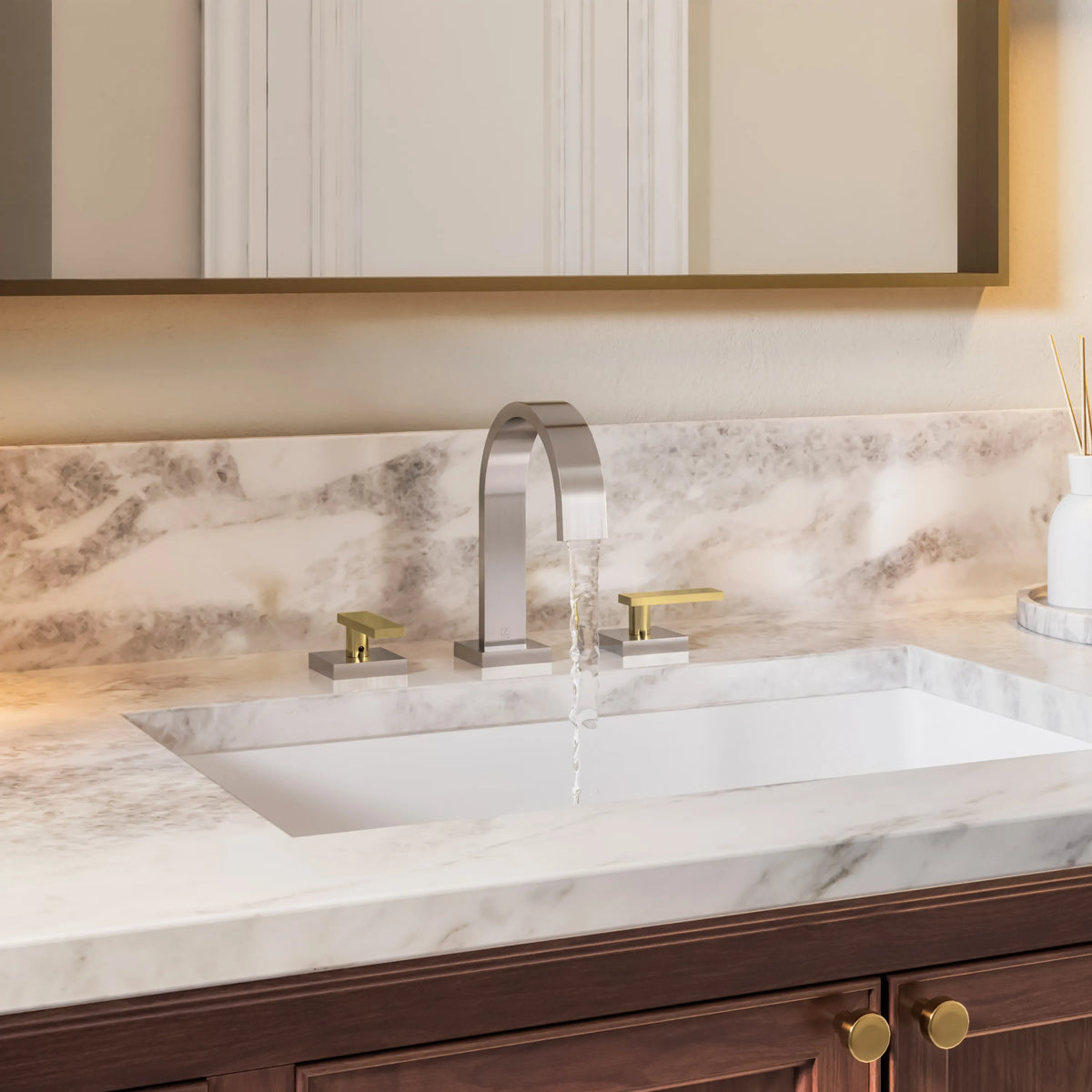 ZLINE Bliss Bath Faucet BLS-BF-ZBNCB close-up with water running