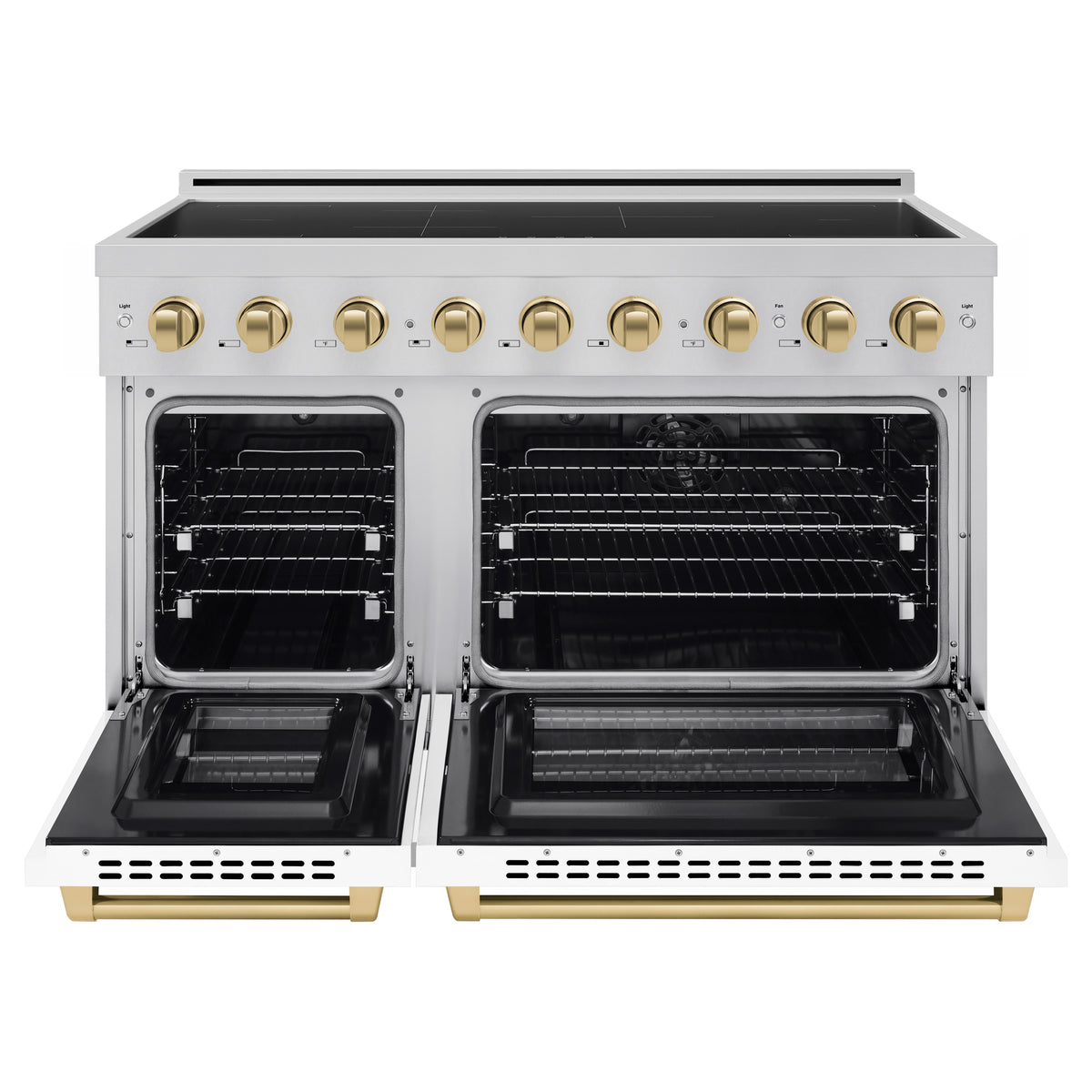 ZLINE 48-Inch Paramount Induction Range SINRZ-WM-48-CB front with oven doors open
