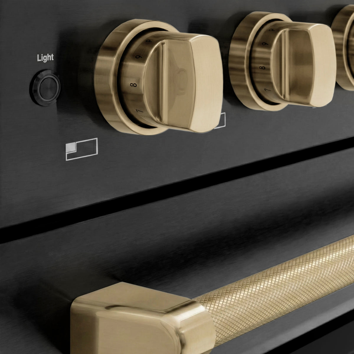 Close-up of the Champagne Bronze control knobs (SINRBZ-48-KCB)