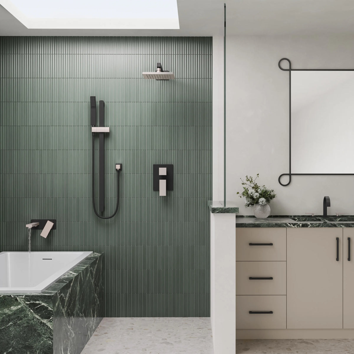 ZLINE Bliss Shower System BLS-SHS-ZMBBN front view in a styled bathroom