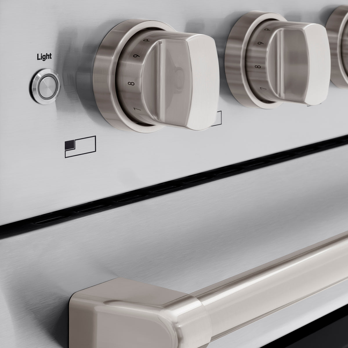 Close-up of the control knobs on the ZLINE Paramount Induction Range (SINR48)
