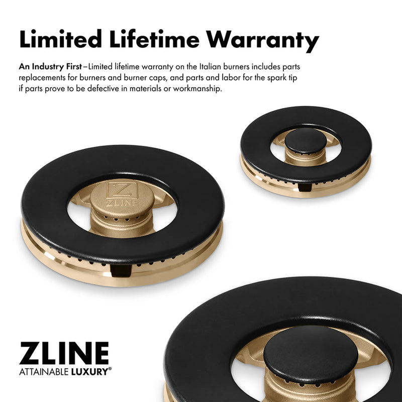 ZLINE Autograph Edition 36-Inch Classic Gas Rangetop with 6 Burner DuoPro™ Cooktop in Black Stainless Steel and Polished Gold Accents (PCRTBZ-36-G)