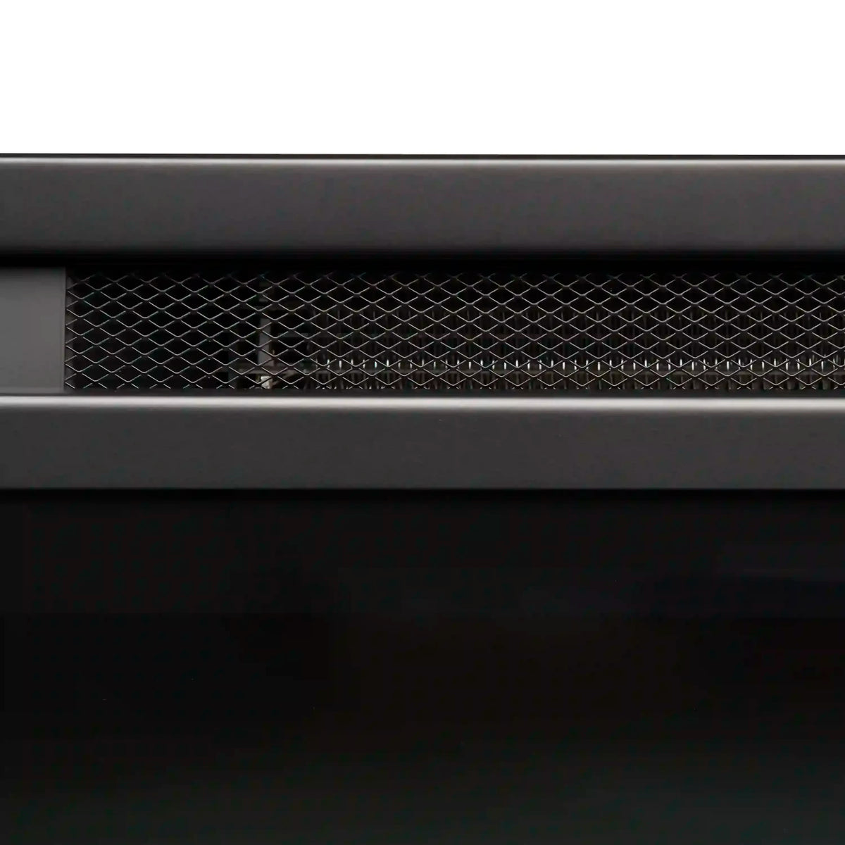Firebox vent grille with small square mesh opening at the top section