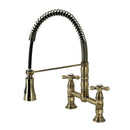 Kingston Brass Gourmetier Heritage Double-Handle Deck-Mount Pre-Rinse Bridge Kitchen Faucet, Antique Brass (GS1273AX)