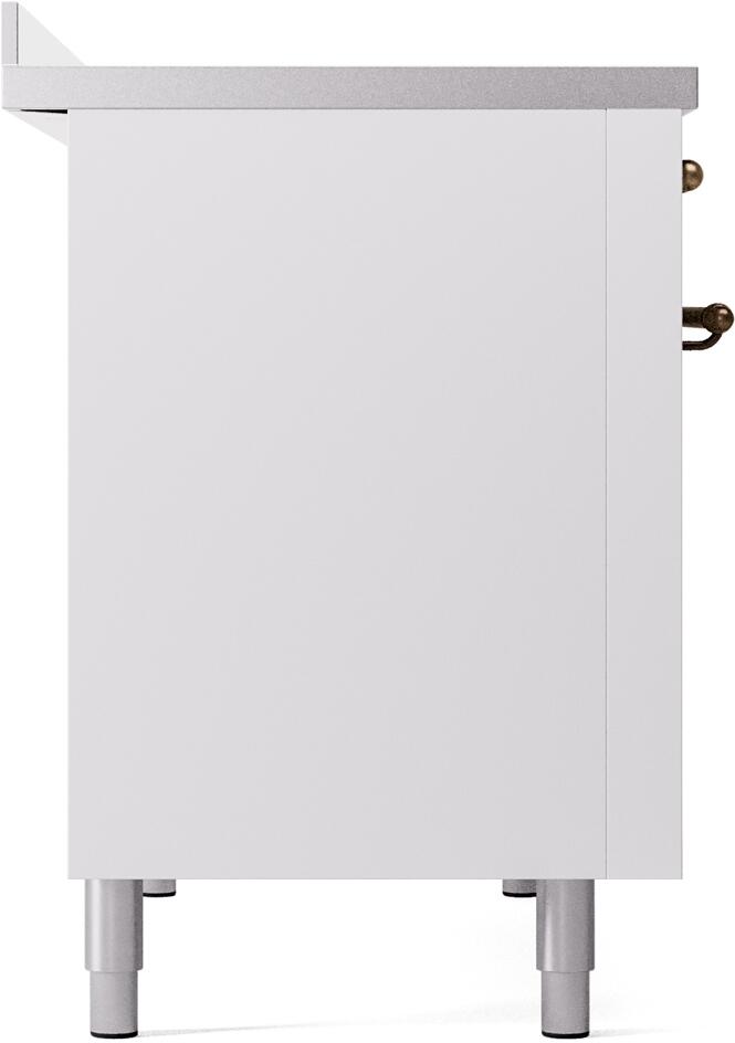 White freestanding induction range base with leveling feet and side panels