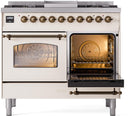 ILVE Nostalgie II 40-Inch Dual Fuel Freestanding Range in Antique White with Bronze Trim (UPD40FNMPAWBLP)