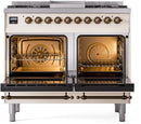 ILVE Nostalgie II 40-Inch Freestanding Natural Gas Dual Fuel Range in Antique White with Bronze Trim (UPD40FNMPAWB)