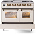 ILVE Nostalgie II 40-Inch Freestanding Natural Gas Dual Fuel Range in Antique White with Bronze Trim (UPD40FNMPAWB)