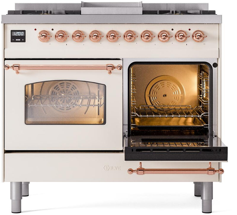 ILVE Nostalgie II 40-Inch Dual Fuel Freestanding Range in Antique White with Copper Trim (UPD40FNMPAWP)