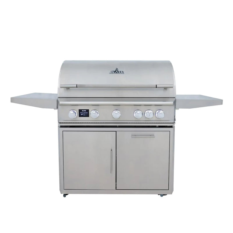 Blaze Grill Package - LTE PRO 40-Inch 5-Burner Natural Gas Grill with Digital Temperature Screen and Rear Infrared Burner, and Grill Cart in Stainless Steel