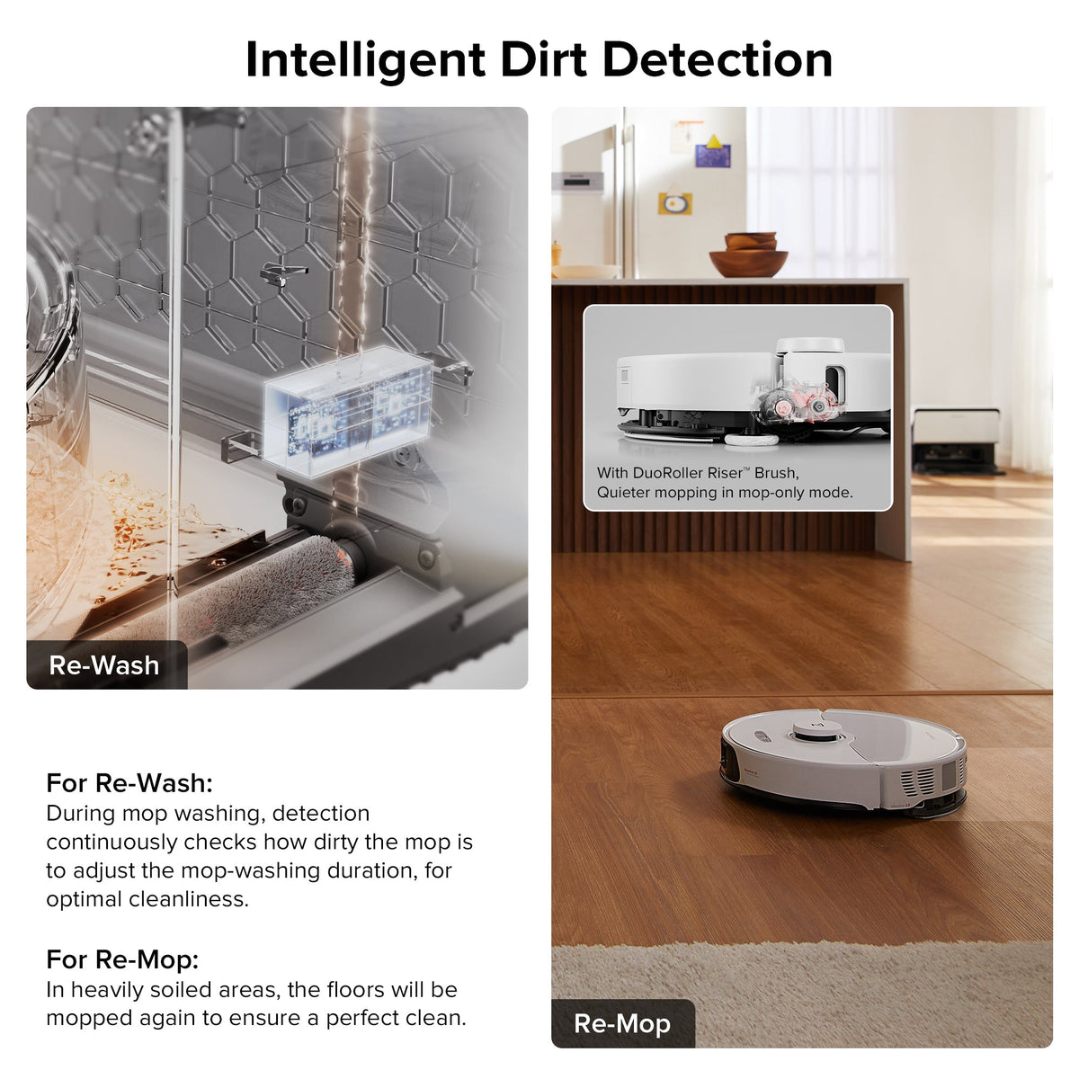 Roborock robot vacuum with mopping system and dirt-detection view