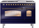 ILVE Nostalgie II 48-Inch Dual Fuel Freestanding Range in Midnight Blue with Bronze Trim (UP48FNMPMBBLP)
