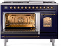 ILVE Nostalgie II 48-Inch Freestanding Natural Gas Dual Fuel Range in Midnight Blue with Bronze Trim (UP48FNMPMBB)