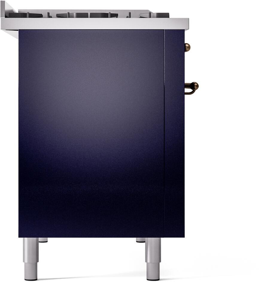 Midnight blue freestanding range body with stainless legs and side handle