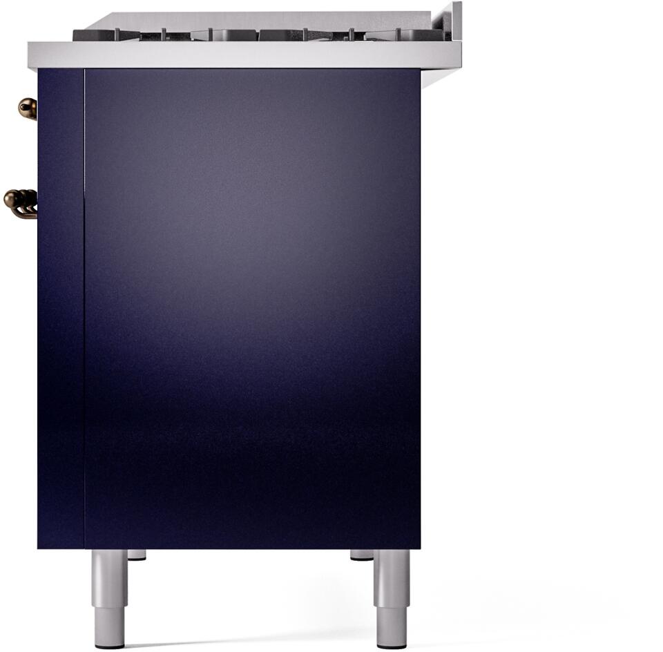 Midnight blue freestanding range cabinet with top burners and leveling legs