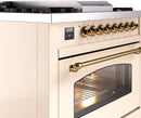 ILVE Nostalgie II 36-Inch Freestanding Natural Gas Dual Fuel Range in Antique White with Brass Trim (UP36FNMPAWG)