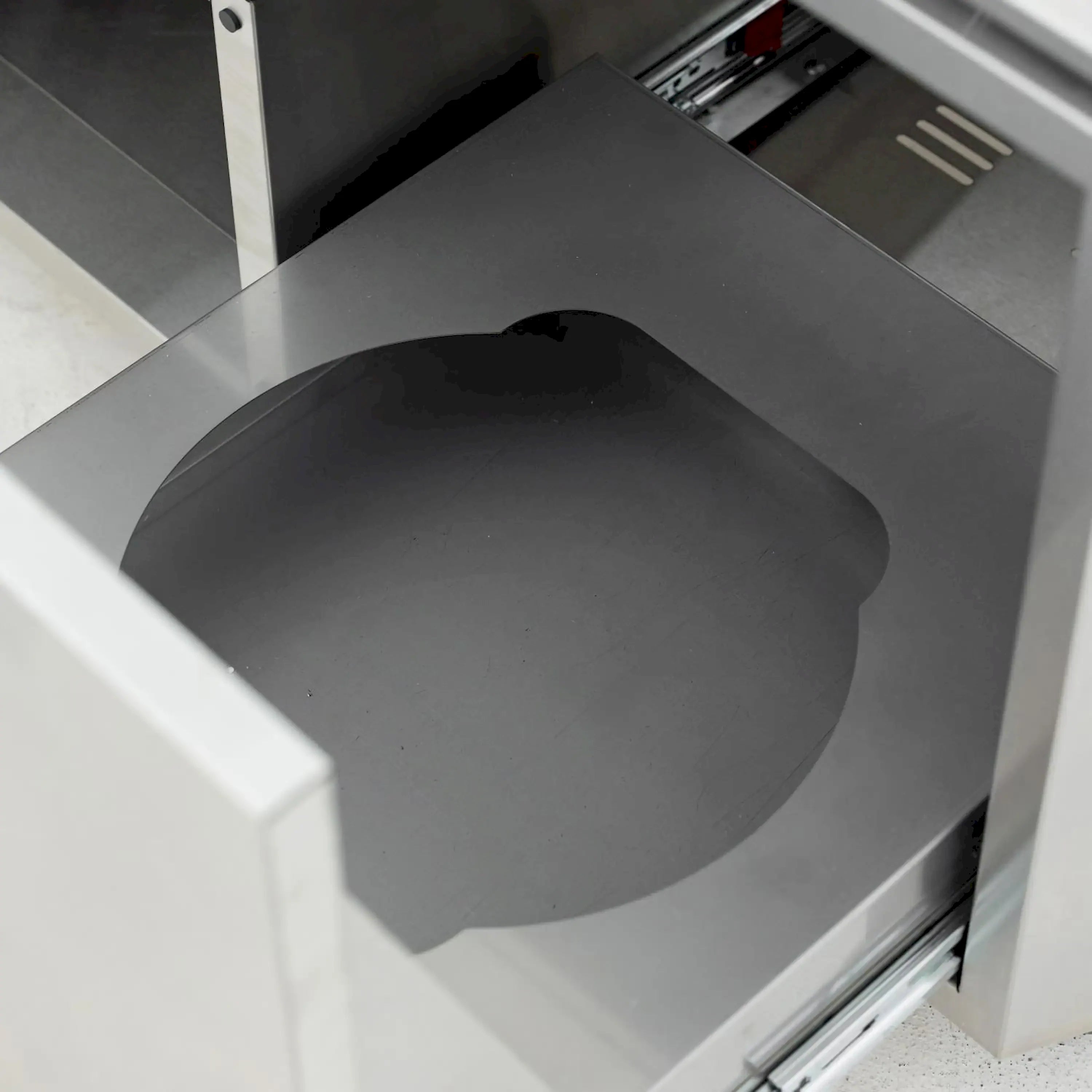 Stainless steel grill hood liner with curved flame guard and burner vent openings