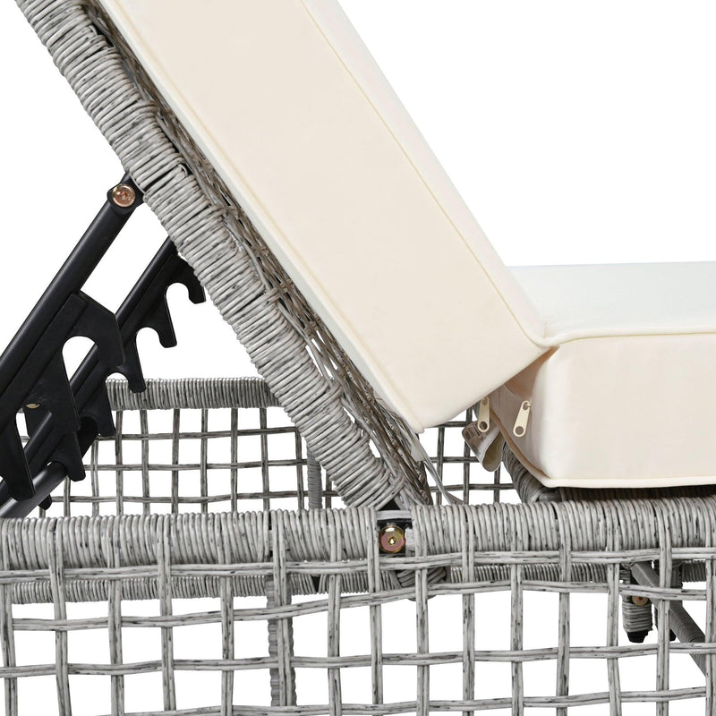 Parrot Uncle Outdoor Lounge Chair, Patio Chaise Lounge with 5-Position Backrest, Rattan Outdoor Lounge Chair with Cushion and Wheels for Poolside, Backyard, Garden