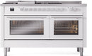 ILVE Professional Plus II 60-Inch Natural Gas Dual Fuel Range with 7 Burners, Griddle, & French Top with Triple Glass Door Oven in White (UP60FSWMPWH)