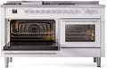 ILVE Professional Plus II 60-Inch Natural Gas Dual Fuel Range with 7 Burners, Griddle, & French Top with Triple Glass Door Oven in White (UP60FSWMPWH)
