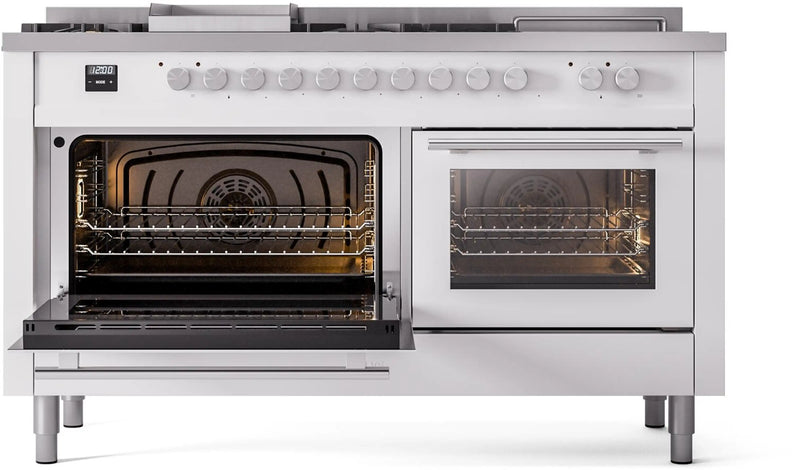 ILVE 60-Inch Professional Plus II Freestanding Dual Fuel Range with 7 Gas Burner in White (UP60FSWMPWH)