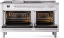 ILVE Professional Plus II 60-Inch Natural Gas Dual Fuel Range with 7 Burners, Griddle, & French Top with Triple Glass Door Oven in White (UP60FSWMPWH)