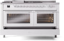 ILVE Professional Plus II 60-Inch Natural Gas Dual Fuel Range with 7 Burners, Griddle, & French Top with Triple Glass Door Oven in White (UP60FSWMPWH)