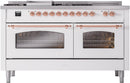 ILVE Nostalgie II 60-Inch Natural Gas Dual Fuel Range with 7 Burners, Griddle, & French Top with Triple Glass Door Oven in White with Copper Trim (UP60FSNMPWHP)
