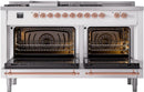 ILVE Nostalgie II 60-Inch Natural Gas Dual Fuel Range with 7 Burners, Griddle, & French Top with Triple Glass Door Oven in White with Copper Trim (UP60FSNMPWHP)