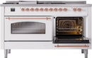 ILVE Nostalgie II 60-Inch Propane Gas Dual Fuel Range with 7 Burners, Griddle, & French Top with Triple Glass Door Oven in White with Copper Trim (UP60FSNMPWHPLP)