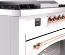 ILVE Nostalgie II 60-Inch Natural Gas Dual Fuel Range with 7 Burners, Griddle, & French Top with Triple Glass Door Oven in White with Copper Trim (UP60FSNMPWHP)