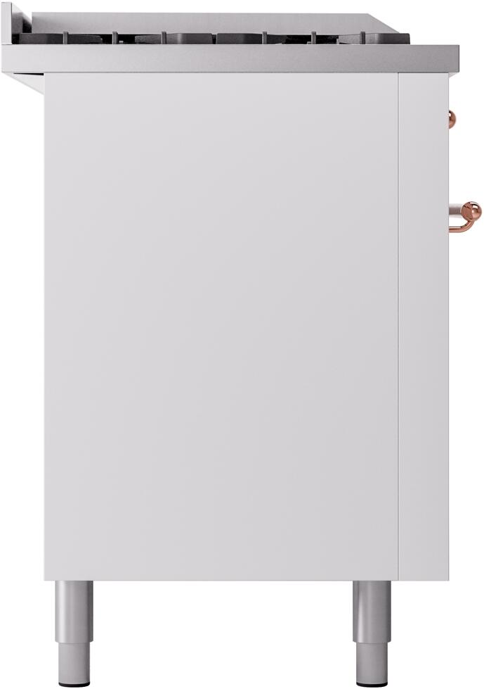 White dual-fuel gas range cabinet base with backguard and four leveling legs