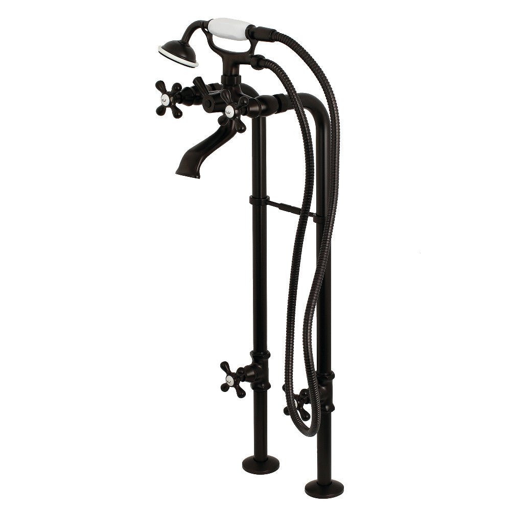 Freestanding tub faucet in oil-rubbed bronze with hand shower and supply hoses