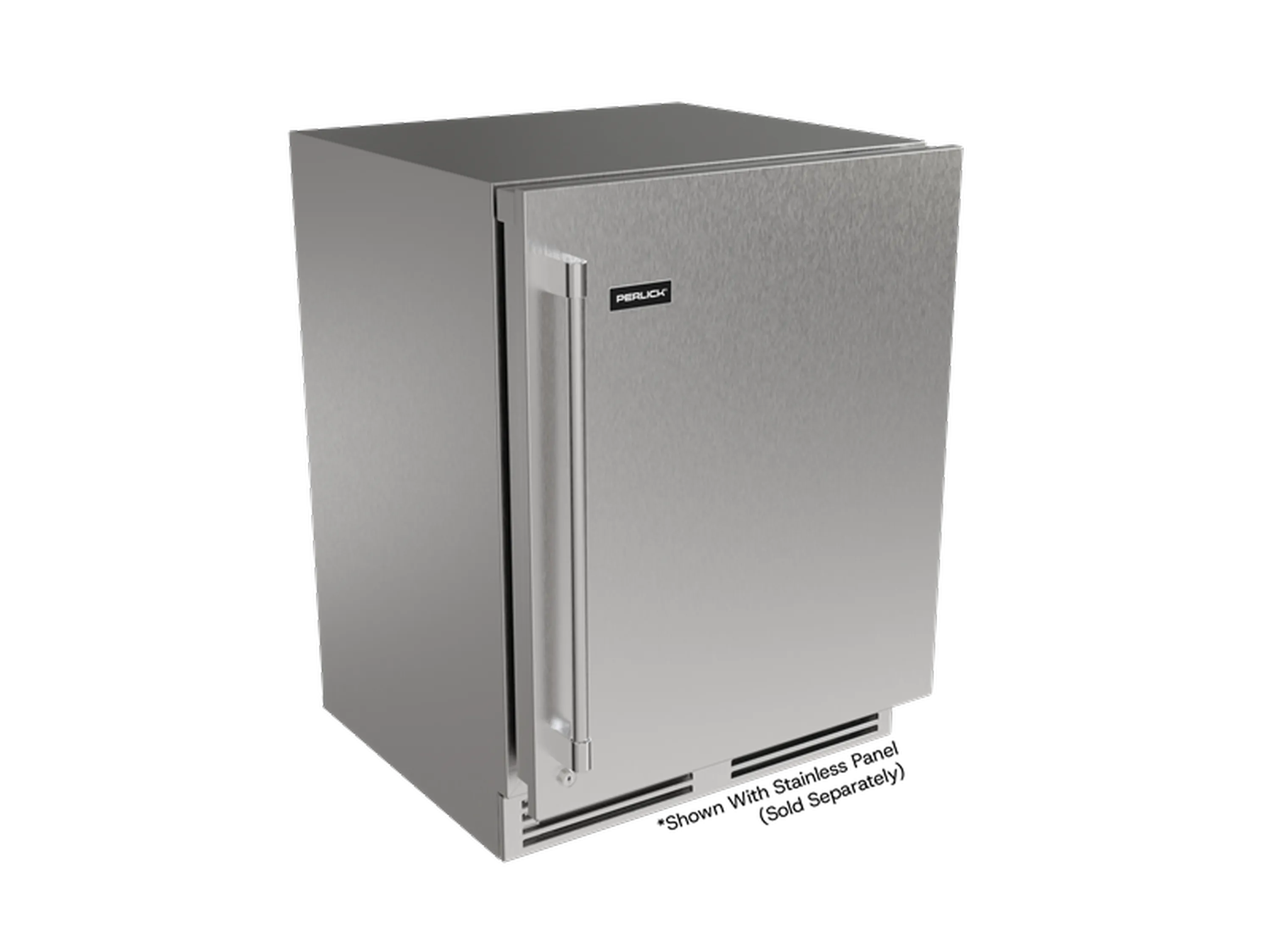 Undercounter wine cooler with solid stainless door and sleek metal handle