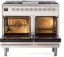 ILVE Nostalgie II 40-Inch Freestanding Natural Gas Dual Fuel Range in Antique White with Chrome Trim (UPD40FNMPAWC)