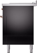 ILVE Nostalgie II 60-Inch Propane Gas Dual Fuel Range with 7 Burners, Griddle, & French Top with Triple Glass Door Oven in Glossy Black with Copper Trim (UP60FSNMPBKPLP)