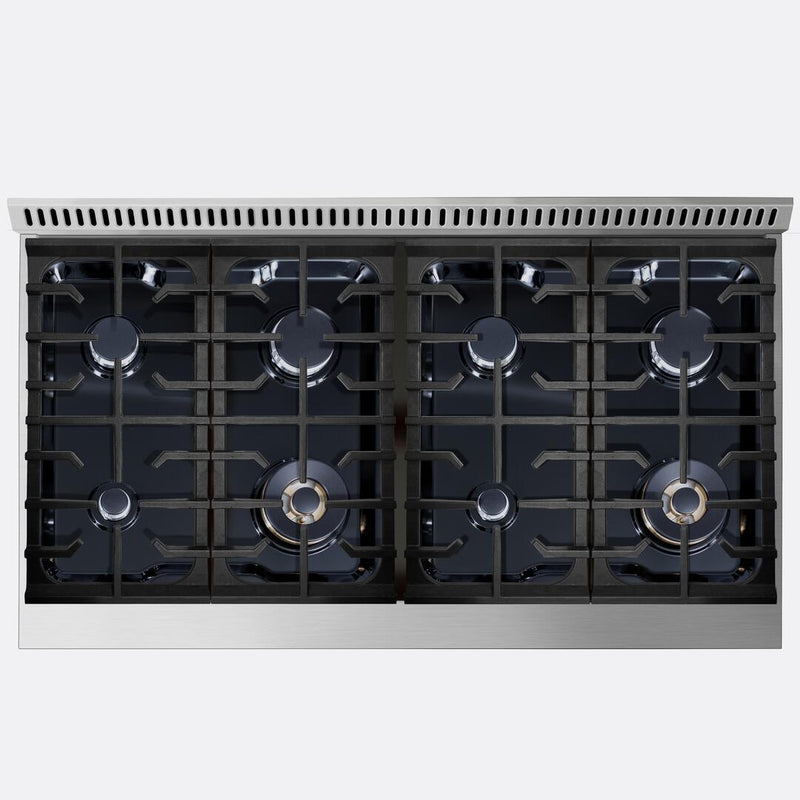 Forte 48" Freestanding Natural Gas Range with 8 Sealed Burners in Stainless Steel with Brass Trim (FGR488BSSBR)