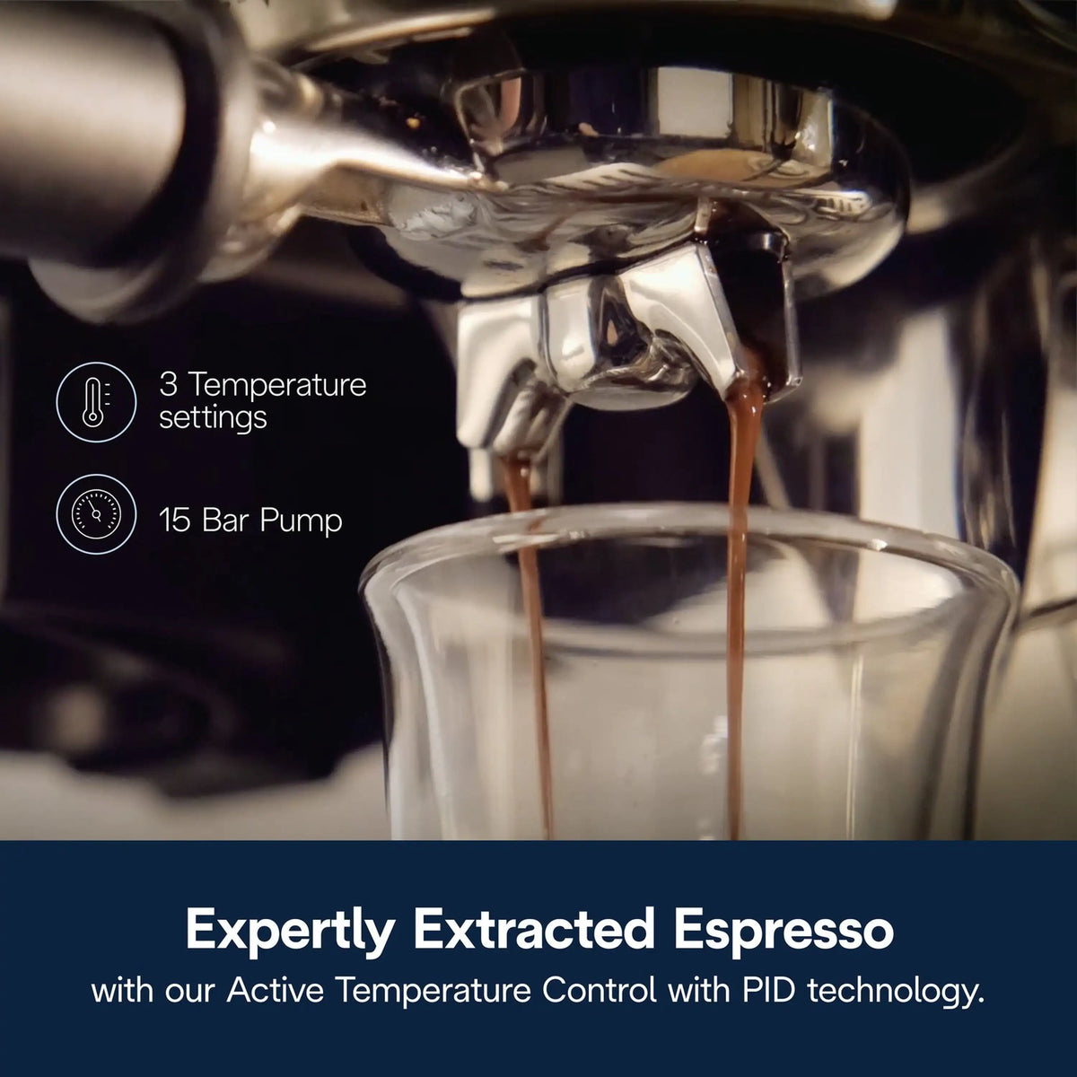 Espresso machine group head and brew stream into a glass carafe