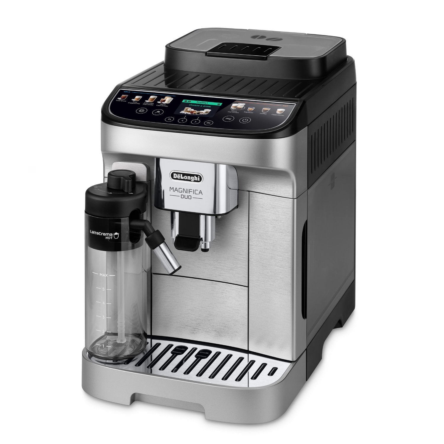 De'Longhi Magnifica Duo Fully Automatic Espresso Machine with LatteCrema Hot & Cool in Silver (ECAM33080SXB)