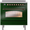 ILVE Nostalgie II 36-Inch Freestanding Electric Induction Range in Emerald Green with Bronze Trim (UPI366NMPEGB)