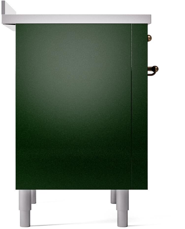 Emerald side panel with bronze knobs on freestanding electric induction range
