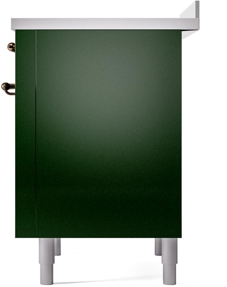 Emerald cabinet side with two bronze fittings on freestanding electric induction range