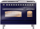 ILVE Nostalgie II 48-Inch Freestanding Natural Gas Dual Fuel Range in Midnight Blue with Chrome Trim (UP48FNMPMBC)