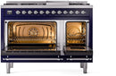 ILVE Nostalgie II 48-Inch Freestanding Natural Gas Dual Fuel Range in Midnight Blue with Chrome Trim (UP48FNMPMBC)
