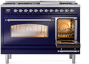 ILVE Nostalgie II 48-Inch Freestanding Natural Gas Dual Fuel Range in Midnight Blue with Chrome Trim (UP48FNMPMBC)