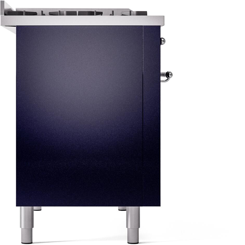 Midnight blue freestanding range side panel with chrome knob and metal feet
