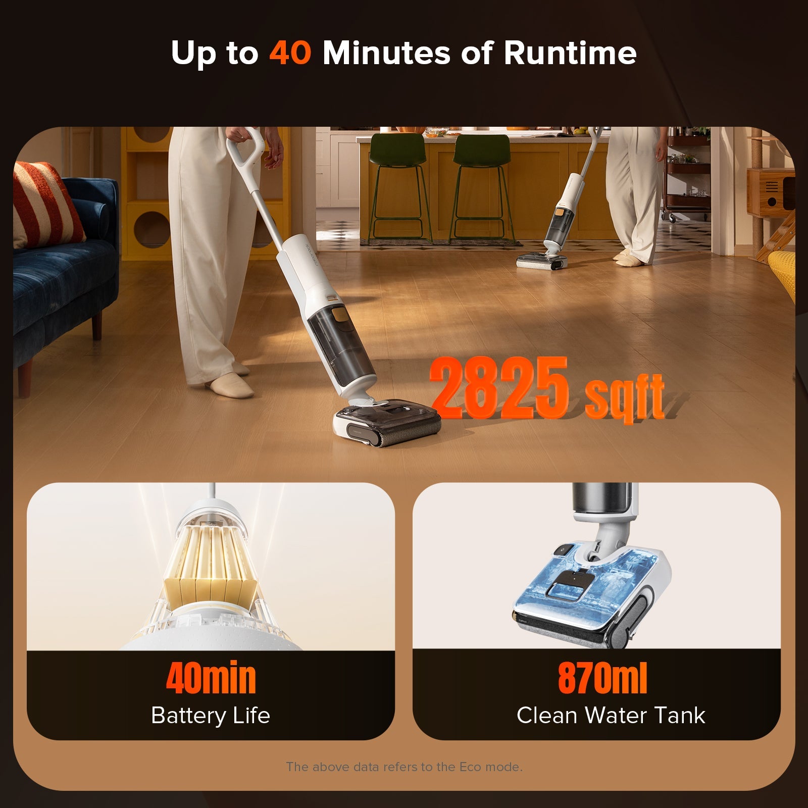 Roborock wet and dry vacuum cleaner with floor nozzle, standing and cleaning upright
